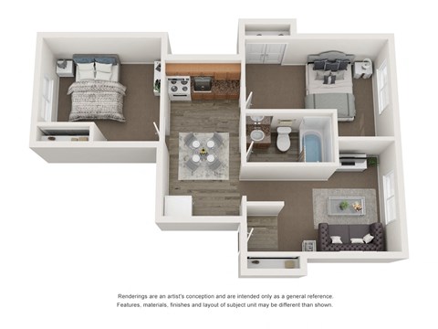 Floor plan for 2 beds, 1 bath, 720 sqft
